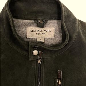 Michael Kors, Like new. Dark Green Color Sued Leather Race Jacket, Size M.